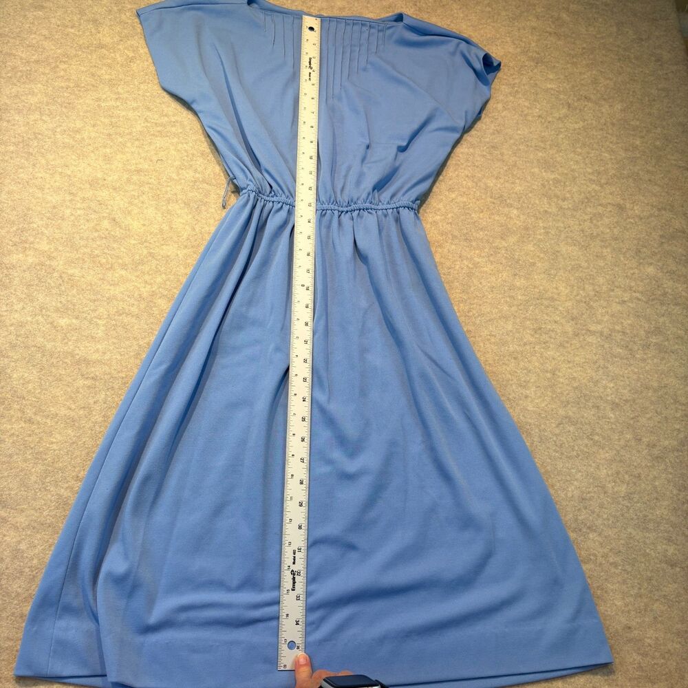 Vintage Leslie Fay Light Blue Dress Pintuck Cap Sleeve Elastic Waist Midi - Picture 4 of 8